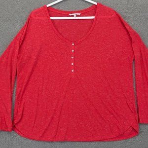 Victoria's Secret Women's Large Scoop Neck Shirt Quarter Button Red :6945
